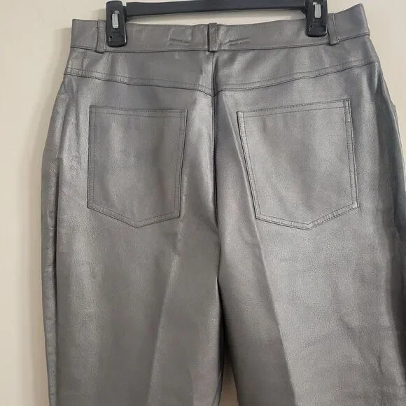 Vintage Forenza Size 16 Leather Pants  Silver Cigarette High Rise Disco - Picture 5 of 11